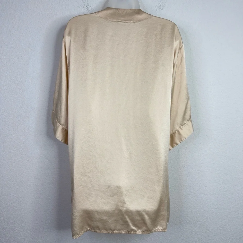 Studio Laperla Robe Womens Size 4 Beige Silk Short Sleeve‎ Romantic Sleepwear